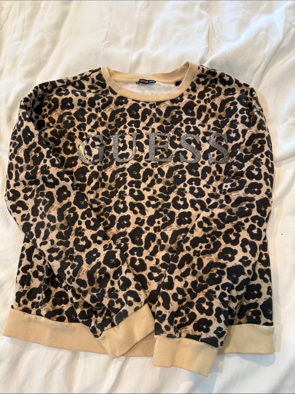GUESS Leopard-Print Crewneck Sweater in Beige and Black